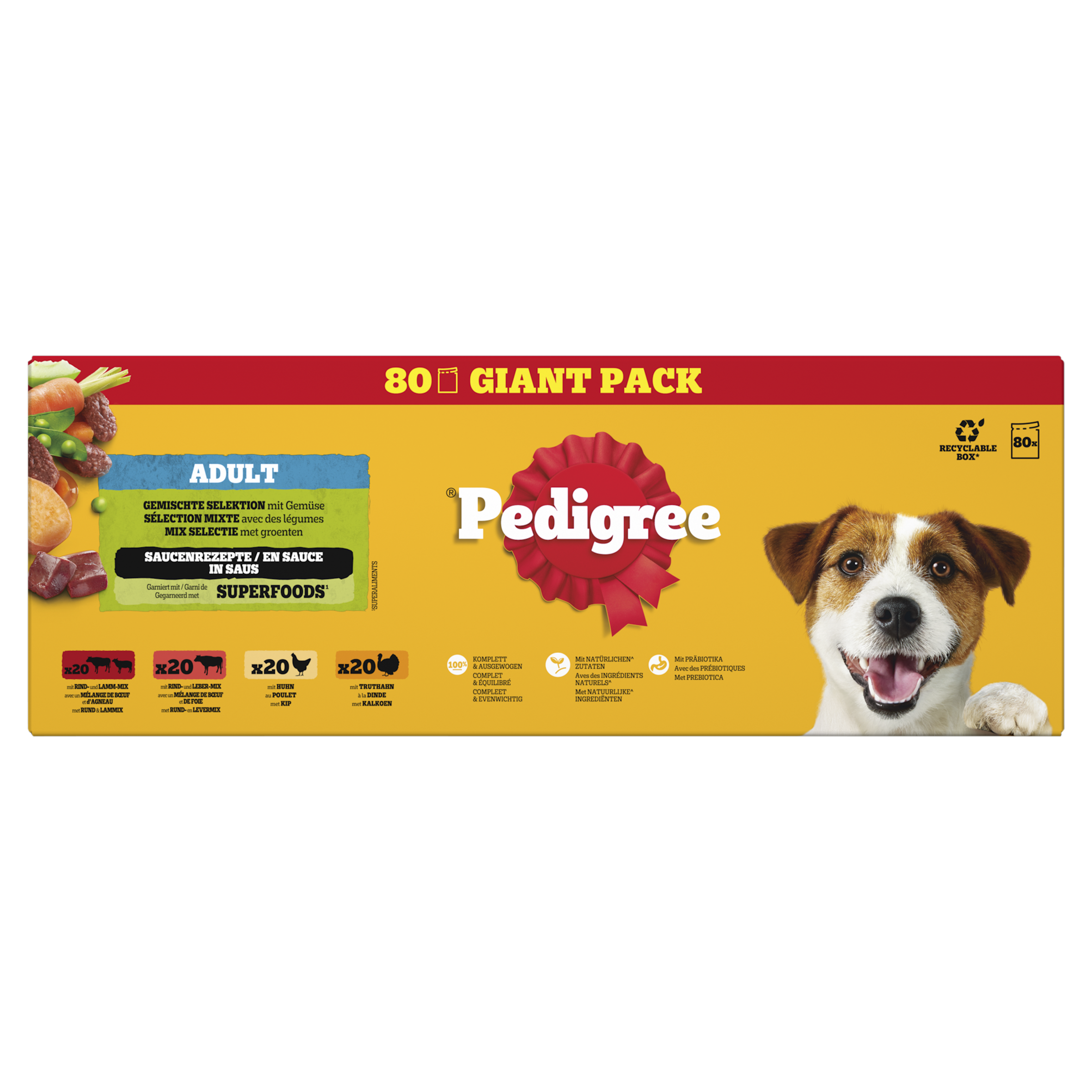 PEDIGREE® Maaltijdzakjes Adult Mix Selectie in Saus Maxipack 80